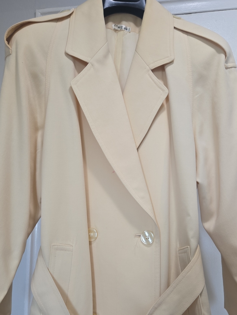 Soft Yellow Wool Double-Breasted Trench Coat - Women